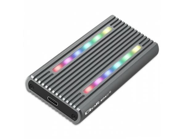 Qoltec - Drevkabinett - SSD, SATA, RGB LED, 4TB - M.2 - M.2 NVMe Card / PCIe (NVMe) - USB-C 3.1 (Gen 2) - grå