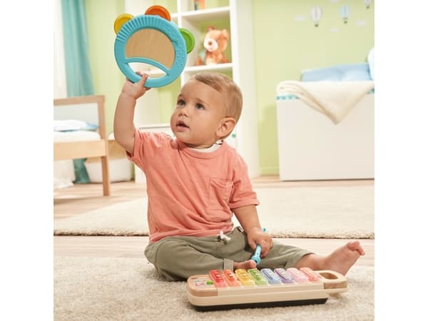 VTech Baby Interaktives Holz-Xylofon mit Tamburin, Musikalsk lekesett, Tamburin, Xylofon, 1,5 år, AA, 600 g, Flerfarget