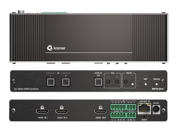 Kramer SWT3-21-H - Video/audio switch - 2 x HDMI - rackmonterbar - PoE - DC