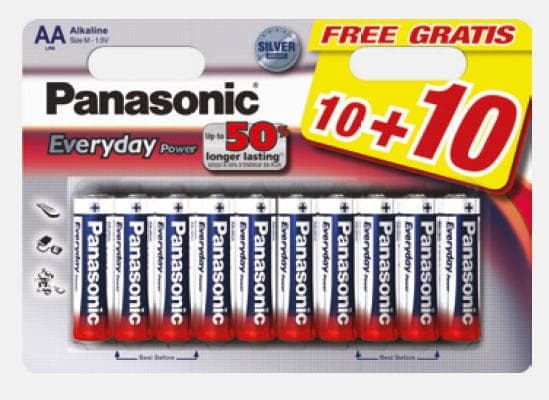 Panasonic EVERYDAY Power, Engångsbatteri, AA, Alkalisk, 1,5 V, 20 styck, Röd, Silver