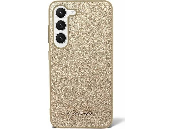 Original GUESS GUHCS24MHGGSHD frontpanelskal för Samsung S24 Plus (Glitter Script / Guld)