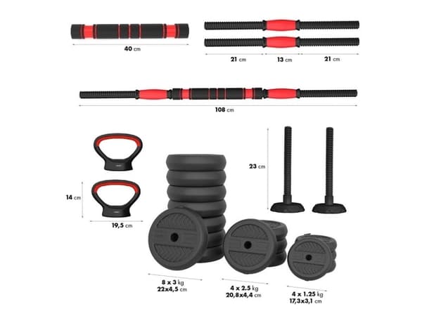 6IN1-PAINOSARJA HMS SGN140 (KÄSIPAINO, KÄSIPAINO JA KAHVAKUULA) 40 KG