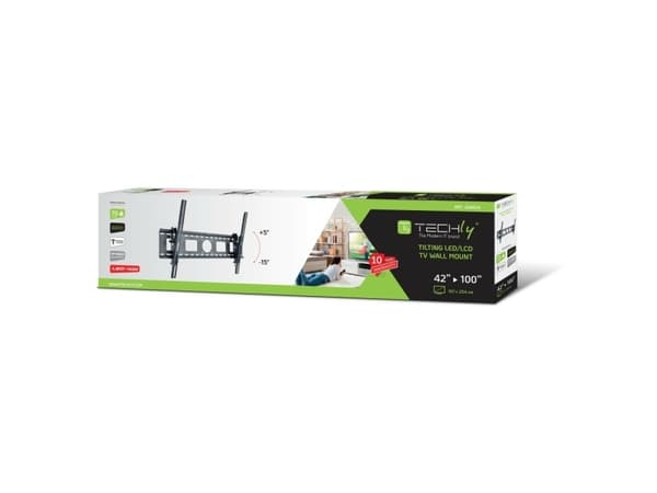 Techly seinäteline 15 gr. kallistuksella - Jopa 100" / 70 kg / VESA 800 x 600