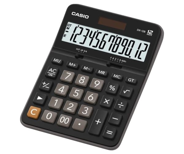 Casio DX-12B, Skrivbord, Grundläggande, 12 siffror, 1 linjer, Batteri/solcell, Svart Svart