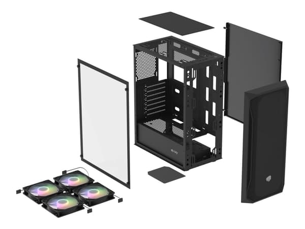 FURY Shobo SH4F RGB, Midi Tower, PC, Svart, ATX, micro ATX, Mini-ITX, ABS, Nät, Stål, Härdat glas, Multi Svart