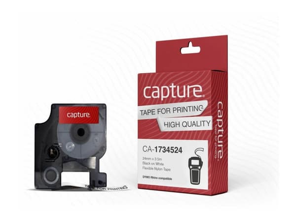 Capture - Nylon - svart på vitt - Roll (2.4 cm x 3.5 m) 1 kassett(er) hängande låda - flexibel tape (alternativ för: DYMO 1734524)