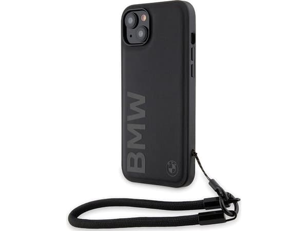 Apple iPhone 13 / 14 / 15 BMW dėklas Signature odinis Wordmark Cord (BMHCP15S23RMRLK) juodos spalvos