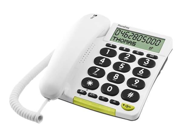 Doro 312cs, Analog telefon, Kablet håndsett, Høyttalertelefon, 30 oppføringer, Ringe-ID, Hvit Hvit
