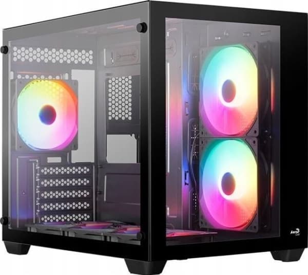 Aerocool Dryft Mini v2 - Mid tower - micro ATX - genomskinlig sidopanel (härdat glas) - ingen strömförsörjning (ATX) - svart - USB/ljud