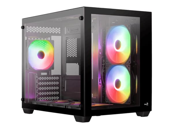 Aerocool Dryft Mini v2 - Mid tower - micro ATX - genomskinlig sidopanel (härdat glas) - ingen strömförsörjning (ATX) - svart - USB/ljud