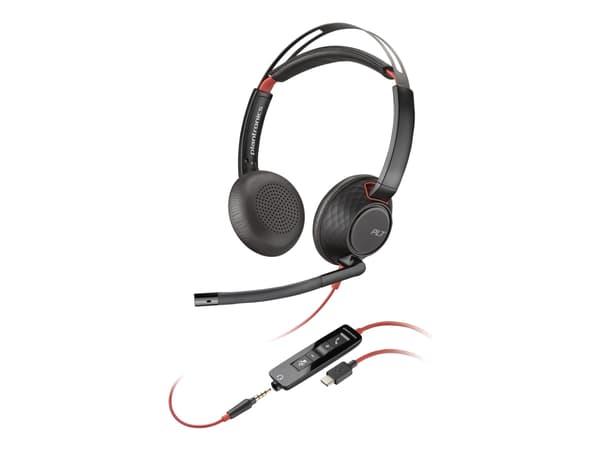 Poly Blackwire 5220 - Hodesett - on-ear - kablet - USB-C, 3,5 mm jakk - svart - Certified for Skype for Business, Cisco Jabber Certified, Avaya Certi