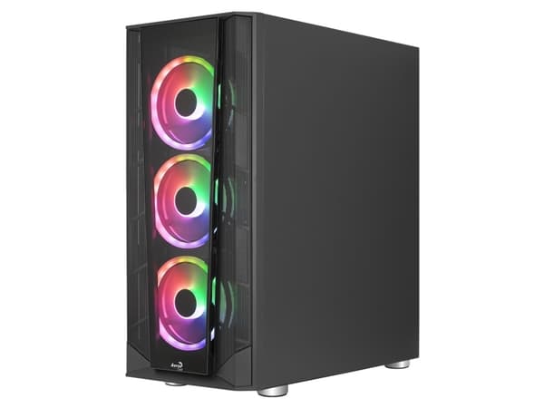 Aerocool Prism ARGB, Midi Tower, PC, Musta, ATX, mikro ATX, Mini-ITX, ABS, SPCC, Selkä, Etu