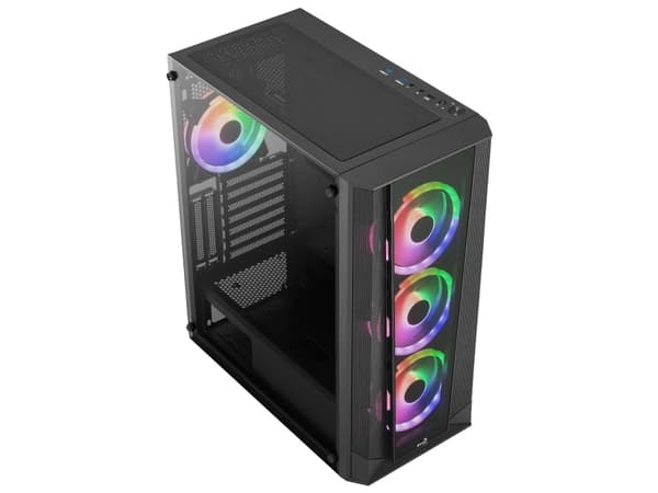 Aerocool Prism ARGB, Midi Tower, PC, Musta, ATX, mikro ATX, Mini-ITX, ABS, SPCC, Selkä, Etu