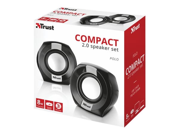 Trust Polo, 2.0 channels, 4 W, Universal, Black, 8 W, Acrylonitrile butadiene styrene (ABS)