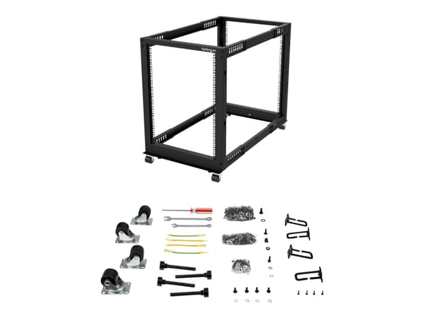 StarTech.com 15U 19" Open Frame Server Rack, 4 Post Adjustable Depth 22-40" Mobile, Free Standing Rolling Network/Computer Equipment Data Rack, Dell