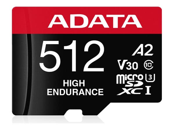 ADATA High Endurance - Flash-minneskort (microSDXC till SD-adapter inkluderad) - 512 GB - A2 / Video Class V30 / UHS-I U3 / Class10 - mikroSDXC UHS-I