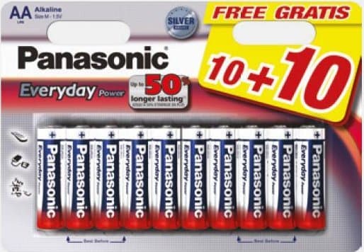 Panasonic EVERYDAY Power, Engångsbatteri, AA, Alkalisk, 1,5 V, 20 styck, Röd, Silver