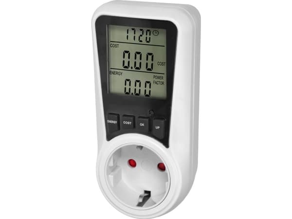 Orno To-takts wattmåler, energikalkulator med LCD-display, 2 separate rater, internt batteri, 16A 230V, Schuko-versjon