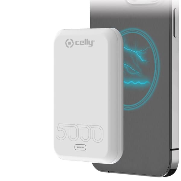 Powerbank Celly MAGPB5000EVOWH 5000 mAh – Tehokas ja kompakti powerbank, jossa 5000 mAh kapasiteetti. Helppo kuljettaa mukana minne tahansa.