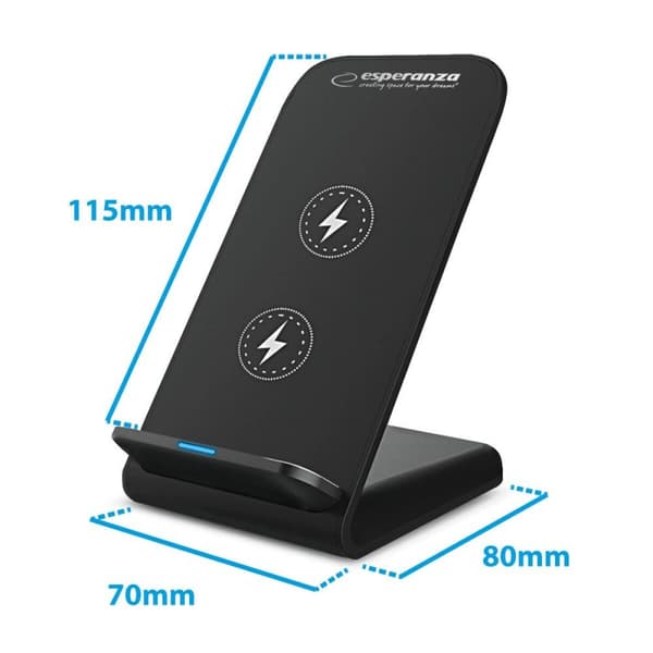 Trådløs oplader med mobilholder - Esperanza EZC101 i Sort Farve