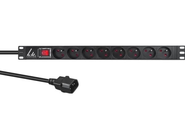 Lanview LVR-2MSCH-SW-C13-8, Basic, 1U, Single-phase, Horizontal, Black, 8 AC outlet(s)