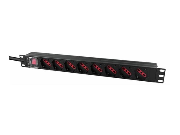 Lanview - Strømfordelingslist (kan monteres i rack) - 13A - enkeltfase - inngang: Type J - utgangskontakter: 8 (type L) - 1U - 19" - 2 m kabel - Ital Sort