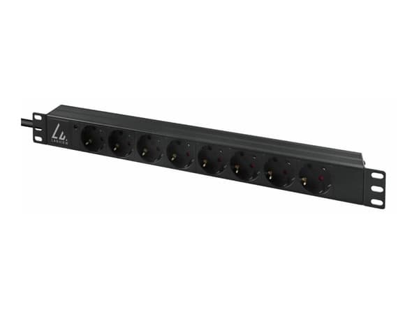 Lanview - Grenuttag (kan monteras i rack) - 16A - 4000 Watt - ingång: IEC 60309 2P+E - utgångskontakter: 8 (Typ F) - 1U - 19" - 3 m sladd - Tyskland Svart
