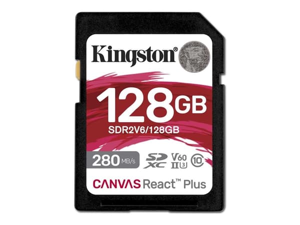 Kingston Canvas React Plus - Flashminnekort - 128 GB - Video Class V60 / UHS-II U3 / Class10 - SDXC UHS-II
