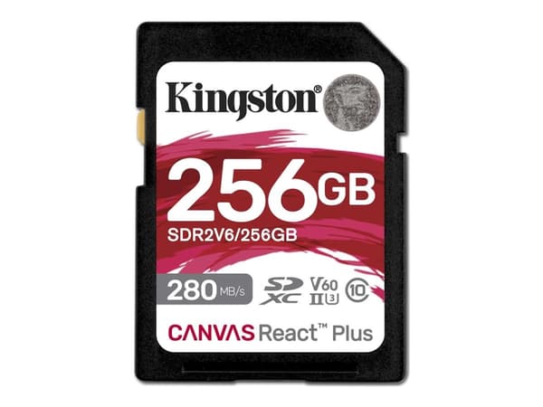 Kingston Canvas React Plus - Flashminnekort - 256 GB - Video Class V60 / UHS-II U3 / Class10 - SDXC UHS-II