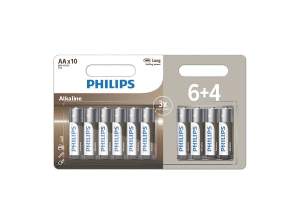 Philips LR6A10BP/10, Engångsbatteri, AA, Alkalisk, 1,5 V, 10 styck, 5 År