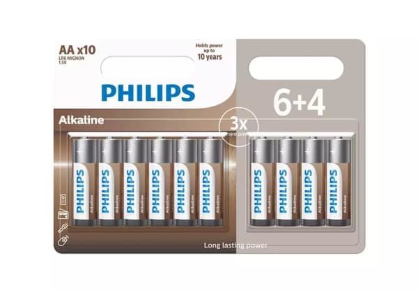 Philips LR6A10BP/10, Engangsbatteri, AA, Alkalinsk, 1,5 V, 10 stykker, 5 år