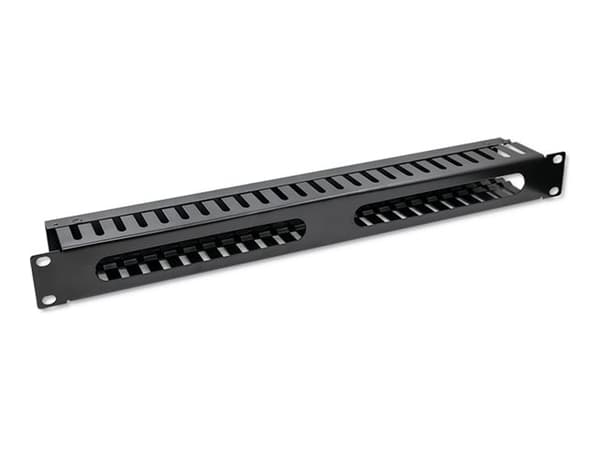 Organizer Qoltec Stalowy organizer kabli do szaf RACK 19" 24 porty 1U - czarny