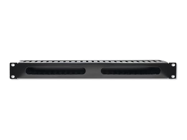 Organizer Qoltec Stalowy organizer kabli do szaf RACK 19" 24 porty 1U - czarny