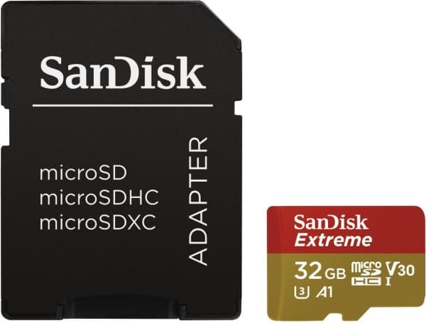 SanDisk Extreme - Flashminnekort (microSDHC til SD-adapter inkludert) - 32 GB - A1 / Video Class V30 / UHS-I U3 - microSDHC UHS-I