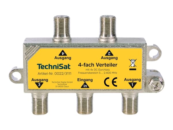 TechniSat 0022/3111, kaapelin jakaja, 75 ohm (O), 5 - 2400 MHz, hopea, naarasliitin, 85 mm