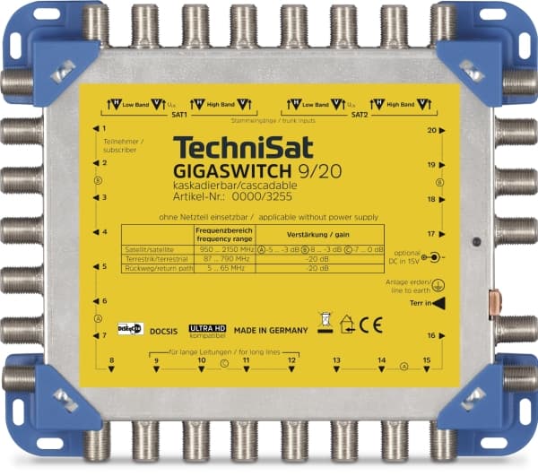 TechniSat GigaSwitch 9/20, 9 innganger, 20 utganger, 950 - 2150 MHz, 5 - 790 MHz, 25 dB, 230 V
