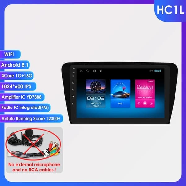 Bil Multimedia GPS Autoradio, AI Voice Control, Android Auto Carplay, 4 kerner 1G 16G -HC1L