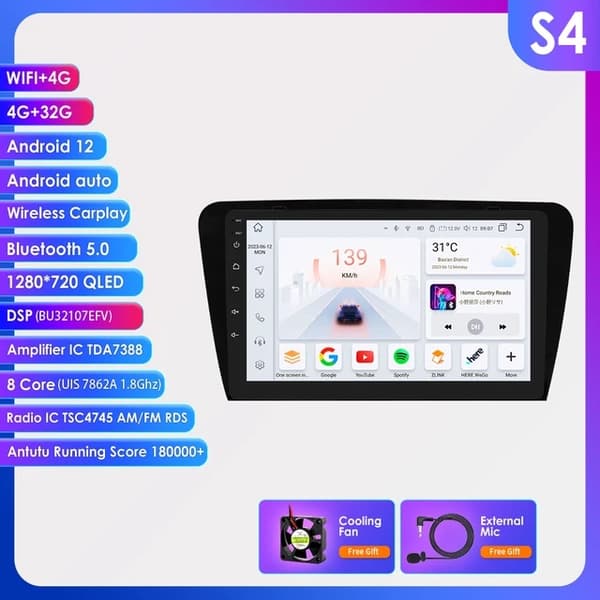 Bil Multimedia GPS Autoradio, AI Voice Control, Android Auto Carplay, 4 kerner 1G 16G -HC1L