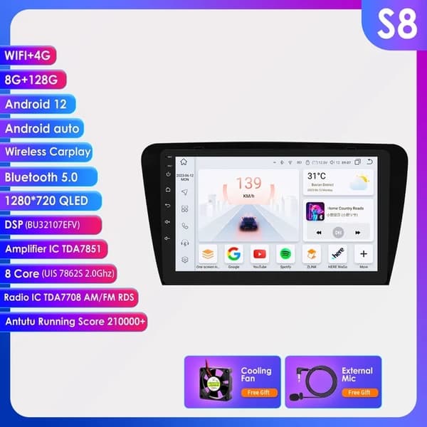 Bil Multimedia GPS Autoradio, AI Voice Control, Android Auto Carplay, 4 kerner 1G 16G -HC1L