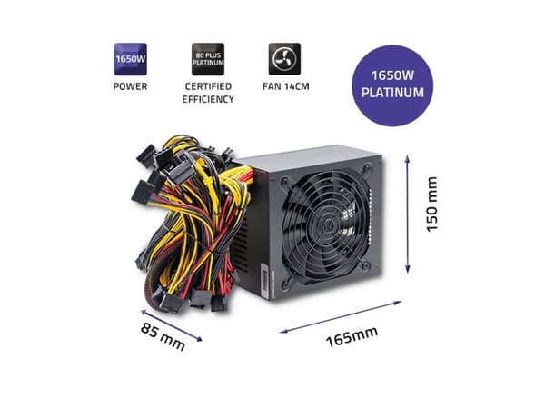 Qoltec Monolith - Strømforsyning (intern) - efficient - ATX12V / EPS12V - 80 PLUS Platinum - AC 180-240 V - 1650 watt - svart