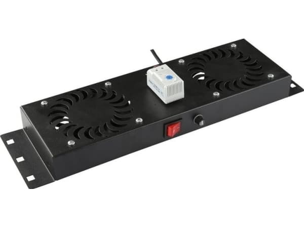 Lanview by Logon - Fäste för takmonterad rackfläkt - analog controlled, built-in UK plug - med 2 kylfläktar, termostat - svart, RAL 9005 - 1U - 19"