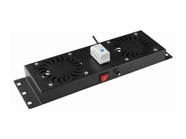Lanview by Logon - Fäste för takmonterad rackfläkt - analog controlled, built-in UK plug - med 2 kylfläktar, termostat - svart, RAL 9005 - 1U - 19"