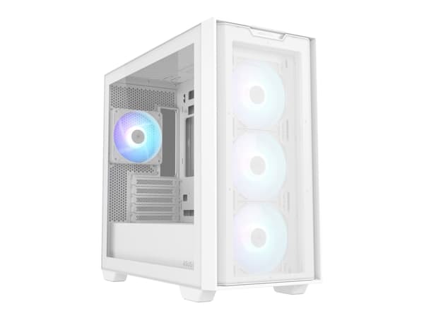 ASUS A21 Plus - microATX - sidepanel med vindu (herdet glass) - ingen strømforsyning - hvit - USB/lyd Hvit