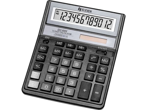 Eleven räknare Svart, stationär, 12 platser (SDC-888XBK)
