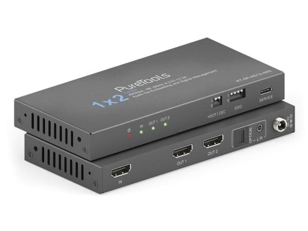 PureTools PT-SP-HD12-48G, HDMI, 2x HDMI, 3,5 mm, 7680 x 4320 pixlar, Svart, Stål