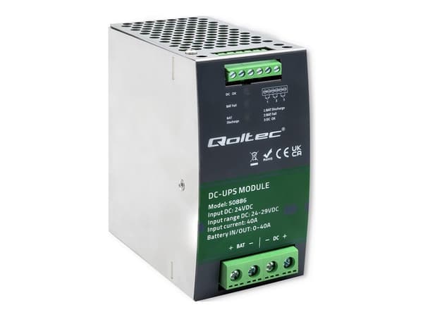 Qoltec Moduł UPS DC na szynę DIN | 40A | 24V