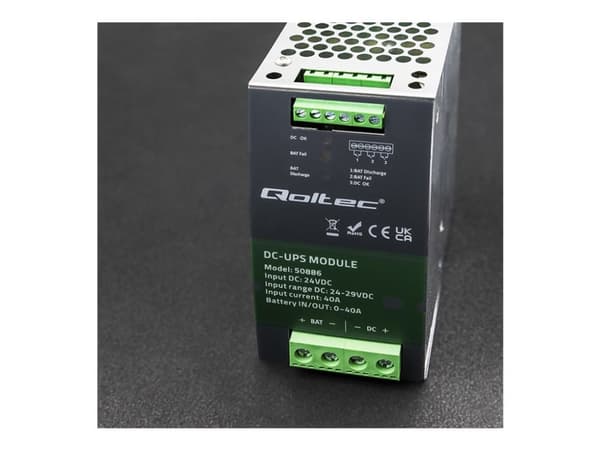 Qoltec Moduł UPS DC na szynę DIN | 40A | 24V