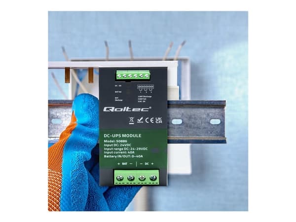 Qoltec Moduł UPS DC na szynę DIN | 40A | 24V