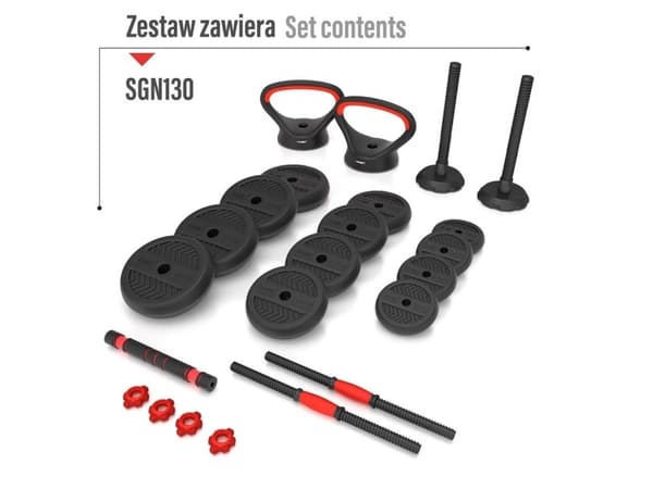 6IN1 VIKTSET HMS SGN130 (SKIVSTÅNG, HANTEL OCH KETTLEBELL) 30 KG