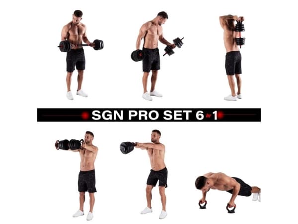6IN1 VIKTSET HMS SGN130 (SKIVSTÅNG, HANTEL OCH KETTLEBELL) 30 KG